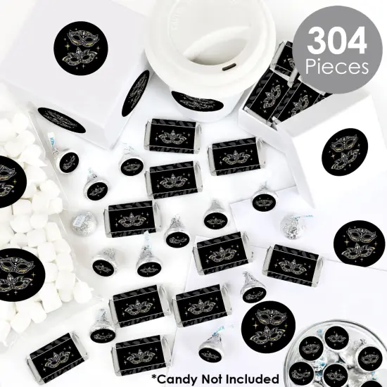 Big Dot of Happiness Masquerade - Mini Candy Bar Wrappers, Round Candy Stickers and Circle Stickers - Mask Party Candy Favor Sticker Kit - 304 Pieces {3}