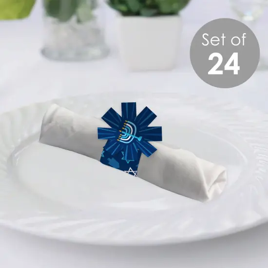 Big Dot of Happiness Hanukkah Menorah - Chanukah Holiday Party Paper Napkin Holder - Napkin Rings - Set of 24 {3}