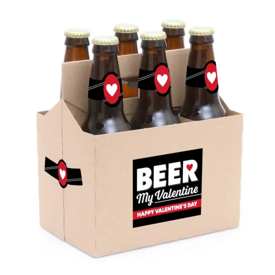 Big Dot of Happiness Happy Valentine's Day - Valentine Hearts Party Decorations for Women and Men - 6 Beer Bottle Label Stickers and 1 Carrier {3}