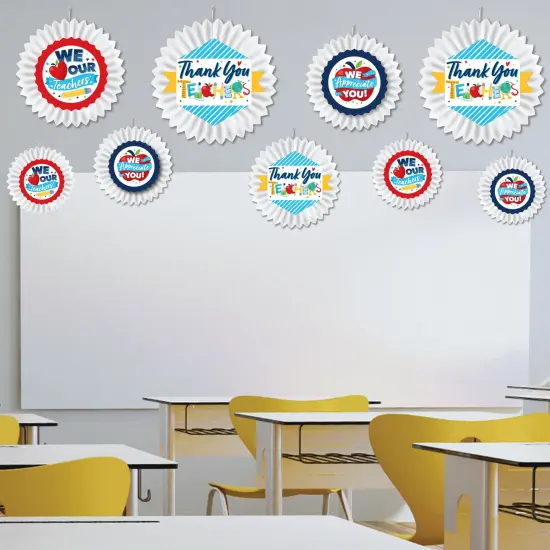 Big Dot of Happiness Thank You Teachers - Hanging Teacher Appreciation Tissue Decoration Kit - Paper Fans - Set of 9 {4}