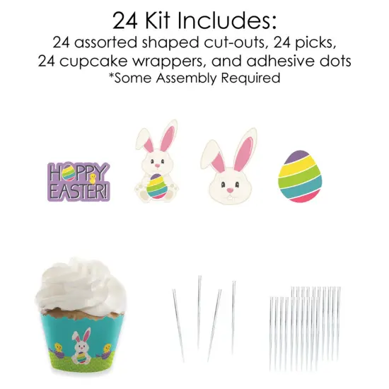 Big Dot of Happiness Hippity Hoppity - Cupcake Decoration - Easter Bunny Party Cupcake Wrappers and Treat Picks Kit - Set of 24 {6}