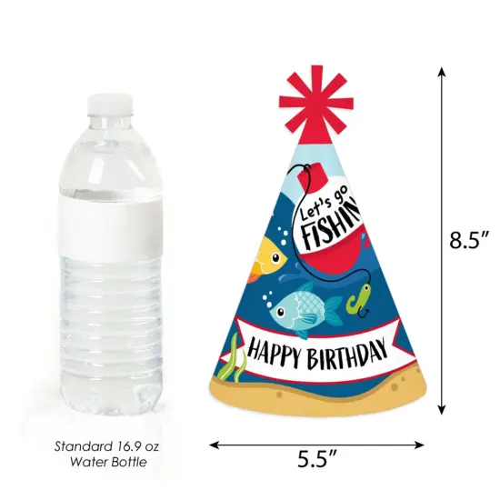 Big Dot of Happiness Let&rsquo;s Go Fishing - Cone Happy Birthday Party Hats for Kids and Adults - Set of 8 (Standard Size) {4}