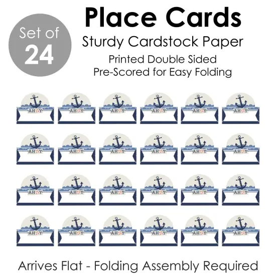 Big Dot of Happiness Ahoy - Nautical - Baby Shower or Birthday Party Tent Buffet Card - Table Setting Name Place Cards - Set of 24 {7}