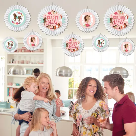 Big Dot of Happiness Run Wild Horses - Hanging Pony Birthday Party Tissue Decoration Kit - Paper Fans - Set of 9 {4}