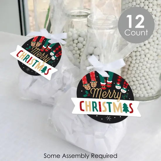 Big Dot of Happiness Christmas Pajamas - Holiday Plaid PJ Party Clear Goodie Favor Bags - Treat Bags With Tags - Set of 12 {3}
