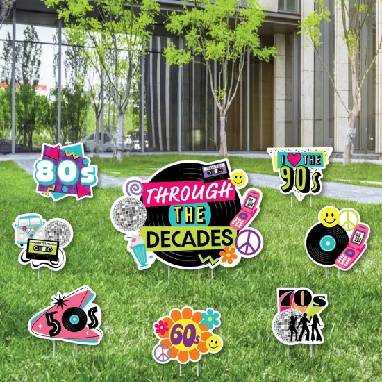 Big Dot of Happiness Through the Decades - Yard Sign and Outdoor Lawn Decorations - 50s, 60s, 70s, 80s, and 90s Party Yard Signs - Set of 8 {1}