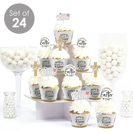 Big Dot of Happiness Religious Easter - Cupcake Decoration - Christian Holiday Party Cupcake Wrappers and Treat Picks Kit - Set of 24 {3}