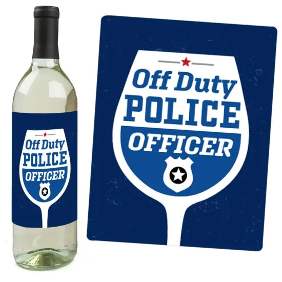 Big Dot of Happiness Calling All Units - Police - Cop Birthday Party or Baby Shower Decor for Women and Men - Wine Bottle Label Stickers - Set of 4 {6}