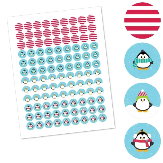 Big Dot of Happiness Holly Jolly Penguin - Holiday and Christmas Round Candy Sticker Favors - Labels Fits Chocolate Candy (1 Sheet of 108) {3}