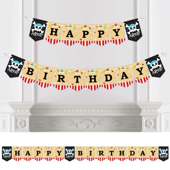 Big Dot of Happiness Pirate Ship Adventures - Skull Birthday Party Bunting Banner - Party Decorations - Happy Birthday {1}