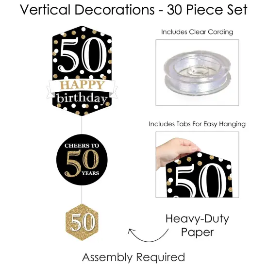 Big Dot of Happiness Adult 50th Birthday - Gold - Birthday Party DIY Dangler Backdrop - Hanging Vertical Decorations - 30 Pieces {7}