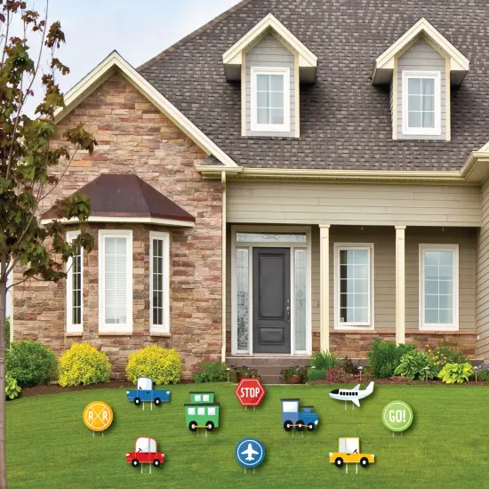 Big Dot of Happiness Cars, Trains, and Airplanes - Stop, Go, and Railroad Signs Lawn Decor - Outdoor Transportation Birthday Party Yard Decor - 10 Pc {3}