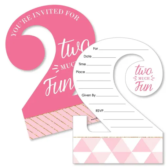 Big Dot of Happiness 2nd Birthday Girl - Too Much Fun - Shaped Fill-in Invitations - Second Birthday Party Invitation Cards with Envelopes - Set of 12 {1}