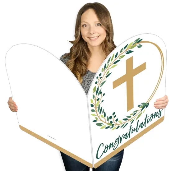 Big Dot of Happiness Elegant Cross - Religious Congratulations Giant Greeting Card - Big Shaped Jumborific Card {1}