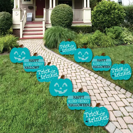 Big Dot of Happiness Teal Pumpkin - Lawn Decorations - Outdoor Halloween Allergy Friendly Trick or Trinket Yard Decorations - 10 Piece {1}
