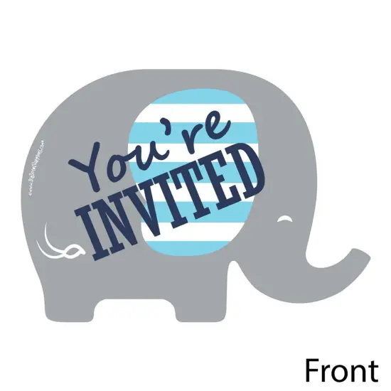 Big Dot of Happiness Blue Elephant - Shaped Fill-in Invitations - Boy Baby Shower or Birthday Party Invitation Cards with Envelopes - Set of 12 {3}