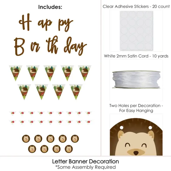 Big Dot of Happiness Forest Hedgehogs - Birthday Party Letter Banner Decoration - 36 Banner Cutouts and Happy Birthday Banner Letters {6}
