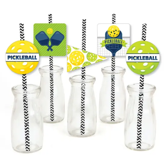 Big Dot of Happiness Let&rsquo;s Rally - Pickleball - Paper Straw Decor - Birthday or Retirement Party Striped Decorative Straws - Set of 24 {1}
