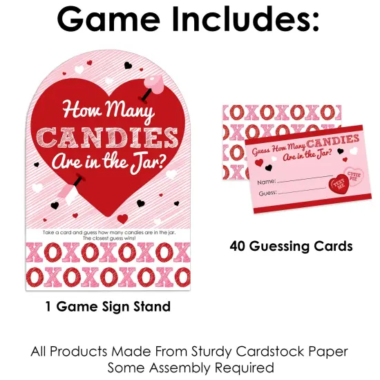 Big Dot of Happiness Conversation Hearts - How Many Candies Valentine&rsquo;s Day Party Game - 1 Stand and 40 Cards - Candy Guessing Game {4}