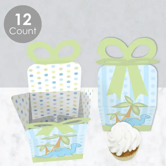 Big Dot of Happiness Baby Boy Dinosaur - Square Favor Gift Boxes - Baby Shower or Birthday Party Bow Boxes - Set of 12 {4}