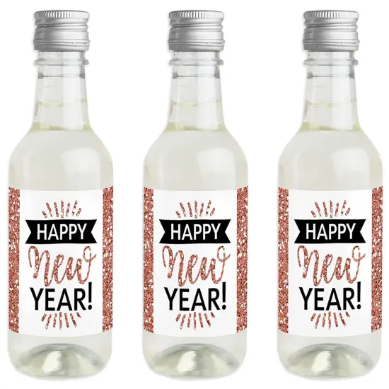 Big Dot of Happiness Rose Gold Happy New Year - Mini Wine and Champagne Bottle Label Stickers - New Year's Eve Party Favor Gift - Set of 16 {1}