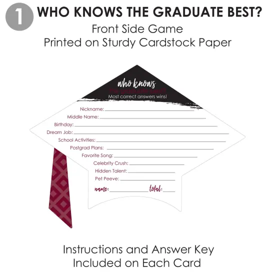 Big Dot of Happiness Maroon Grad - Best is Yet to Come - 2-in-1 Burgundy Graduation Party Cards - Activity Duo Games - Set of 20 {7}