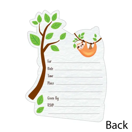 Big Dot of Happiness Let's Hang - Sloth - Shaped Fill-in Invitations - Baby Shower or Birthday Party Invitation Cards with Envelopes - Set of 12 {4}