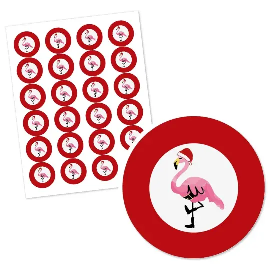 Big Dot of Happiness Flamingle Bells - Tropical Flamingo Christmas Party Circle Sticker Labels - 24 Count {3}