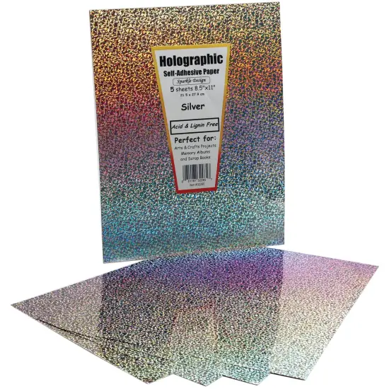 Hygloss Self-Adhesive Specialty Paper 8.5"X11" 5/Pkg-Silver Holographic {1}