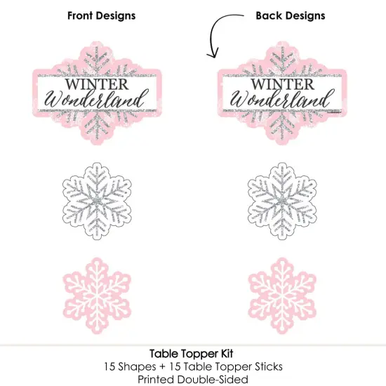 Big Dot of Happiness Pink Winter Wonderland - Holiday Snowflake Birthday Party or Baby Shower Centerpiece Sticks - Table Toppers - Set of 15 {6}