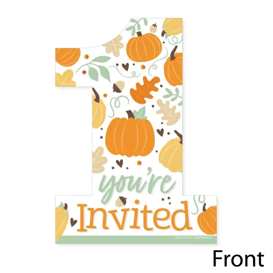 Big Dot of Happiness 1st Birthday Little Pumpkin - Shaped Fill-In Invitations - Fall First Birthday Party Invitation Cards with Envelopes - Set of 12 {4}