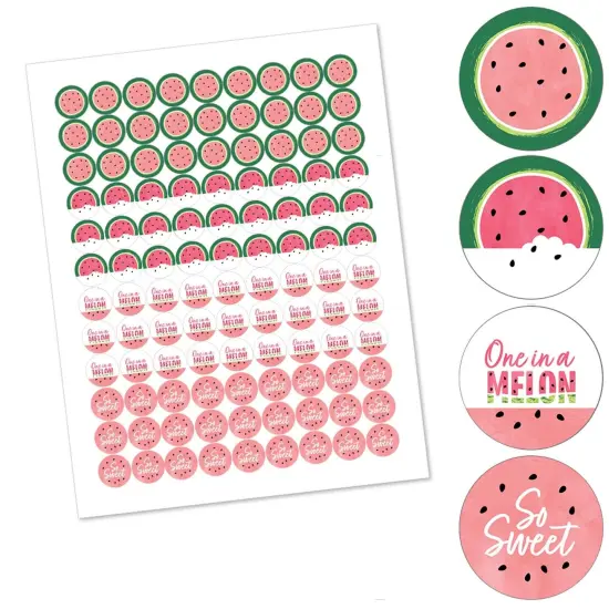 Big Dot of Happiness Sweet Watermelon - Fruit Party Round Candy Sticker Favors - Labels Fits Chocolate Candy (1 sheet of 108) {3}