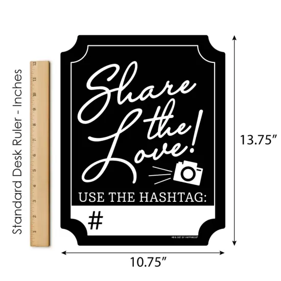 Big Dot of Happiness Black Share The Love Sign - Wedding Hashtag Decor - Printed on Sturdy Plastic Material - 10.5 x 13.75" Sign with Stand - 1 Piece {7}