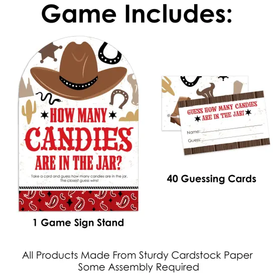 Big Dot of Happiness Western Hoedown - How Many Candies Wild West Cowboy Party Game - 1 Stand and 40 Cards - Candy Guessing Game {4}