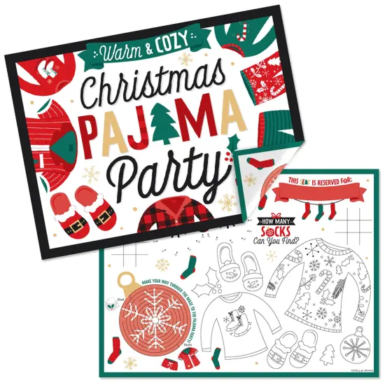 Big Dot of Happiness Christmas Pajamas - Paper Holiday Plaid PJ Party Coloring Sheets - Activity Placemats - Set of 16 {1}