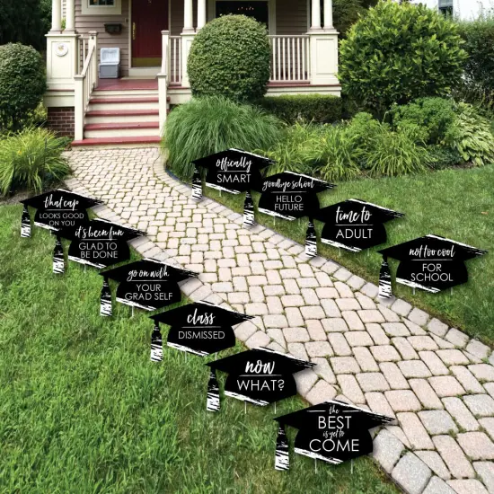 Big Dot of Happiness Black and White Graduation Lawn Decorations - 10 Piece {1}