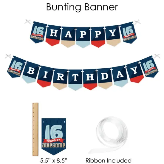 Big Dot of Happiness Boy 16th Birthday - Sweet Sixteen Birthday Party Supplies - Banner Decoration Kit - Fundle Bundle {4}