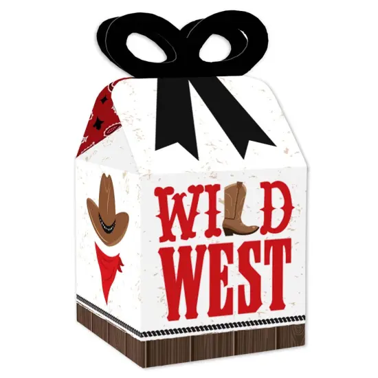 Big Dot of Happiness Western Hoedown - Square Favor Gift Boxes - Wild West Cowboy Party Bow Boxes - Set of 12 {1}