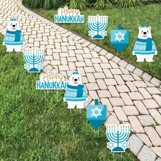Big Dot of Happiness Hanukkah Bear - Polar Bear Dreidel Menorah Lawn Decorations - Outdoor Chanukah Holiday Sweater Party Yard Decorations - 10 Piece {1}