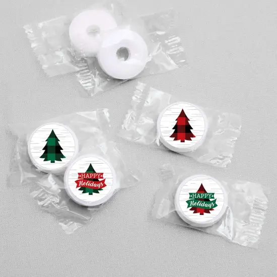 Big Dot of Happiness Holiday Plaid Trees - Buffalo Plaid Christmas Party Round Candy Sticker Favors - Labels Fits Chocolate Candy (1 sheet of 108) {4}