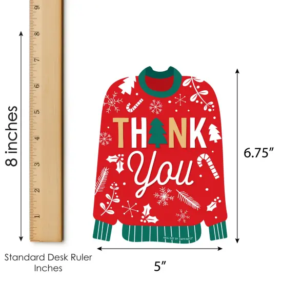 Big Dot of Happiness Christmas Pajamas - Shaped Thank You Cards - Holiday Plaid PJ Party Thank You Note Cards with Envelopes - Set of 12 {7}