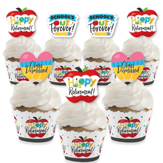 Big Dot of Happiness Teacher Retirement - Cupcake Decoration - Happy Retirement Party Cupcake Wrappers and Treat Picks Kit - Set of 24 {1}