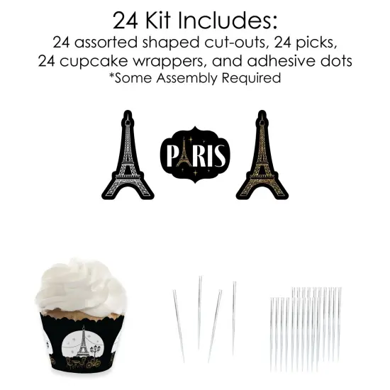 Big Dot of Happiness Stars Over Paris - Cupcake Decoration - Parisian Themed Party Cupcake Wrappers and Treat Picks Kit - Set of 24 {6}