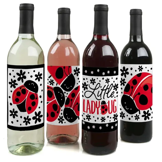 Big Dot of Happiness Happy Little Ladybug - Baby Shower or Birthday Party Decorations for Women and Men - Wine Bottle Label Stickers - Set of 4 {1}