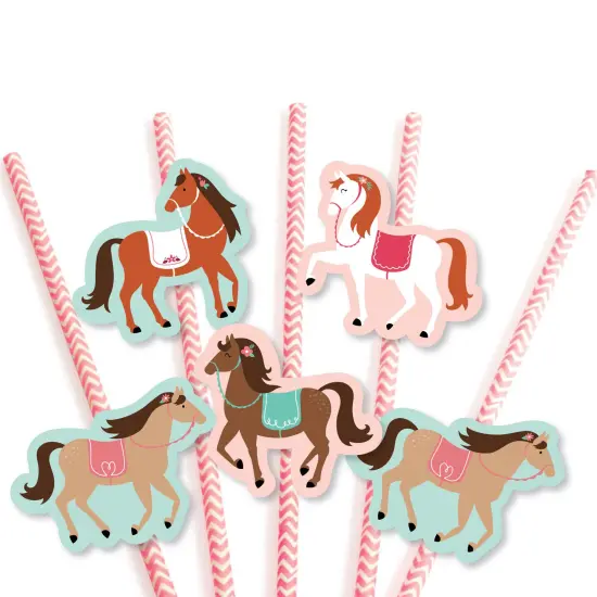 Big Dot of Happiness Run Wild Horses - Paper Straw Decor - Pony Birthday Party Striped Decorative Straws - Set of 24 {7}