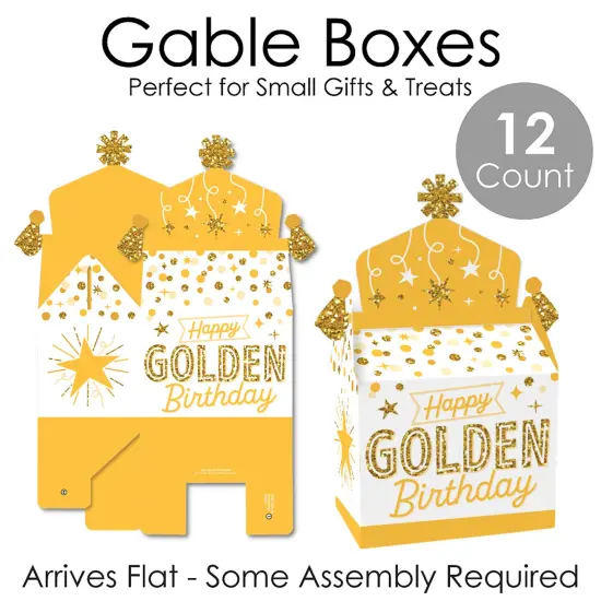 Big Dot of Happiness Golden Birthday - Treat Box Party Favors - Happy Birthday Party Goodie Gable Boxes - Set of 12 {7}