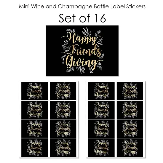 Big Dot of Happiness Elegant Thankful for Friends - Mini Wine & Champagne Bottle Label Stickers - Friendsgiving Thanksgiving Party Favor Gift - 16 Ct {7}