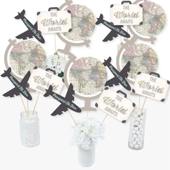 Big Dot of Happiness World Awaits - Travel Themed Party Centerpiece Sticks - Table Toppers - Set of 15 {3}