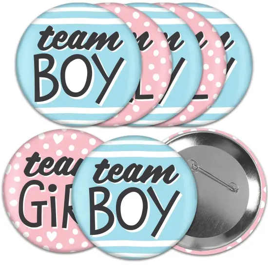 Big Dot of Happiness Baby Gender Reveal - 3 inch Team Boy or Girl Party Badge - Pinback Buttons - Set of 8 {1}