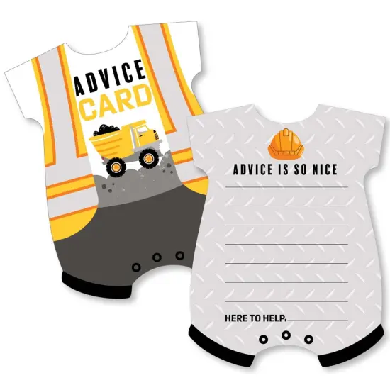 Big Dot of Happiness Dig It - Construction Party Zone - Baby Bodysuit Wish Card Baby Shower Activities - Shaped Advice Cards Game - Set of 20 {1}